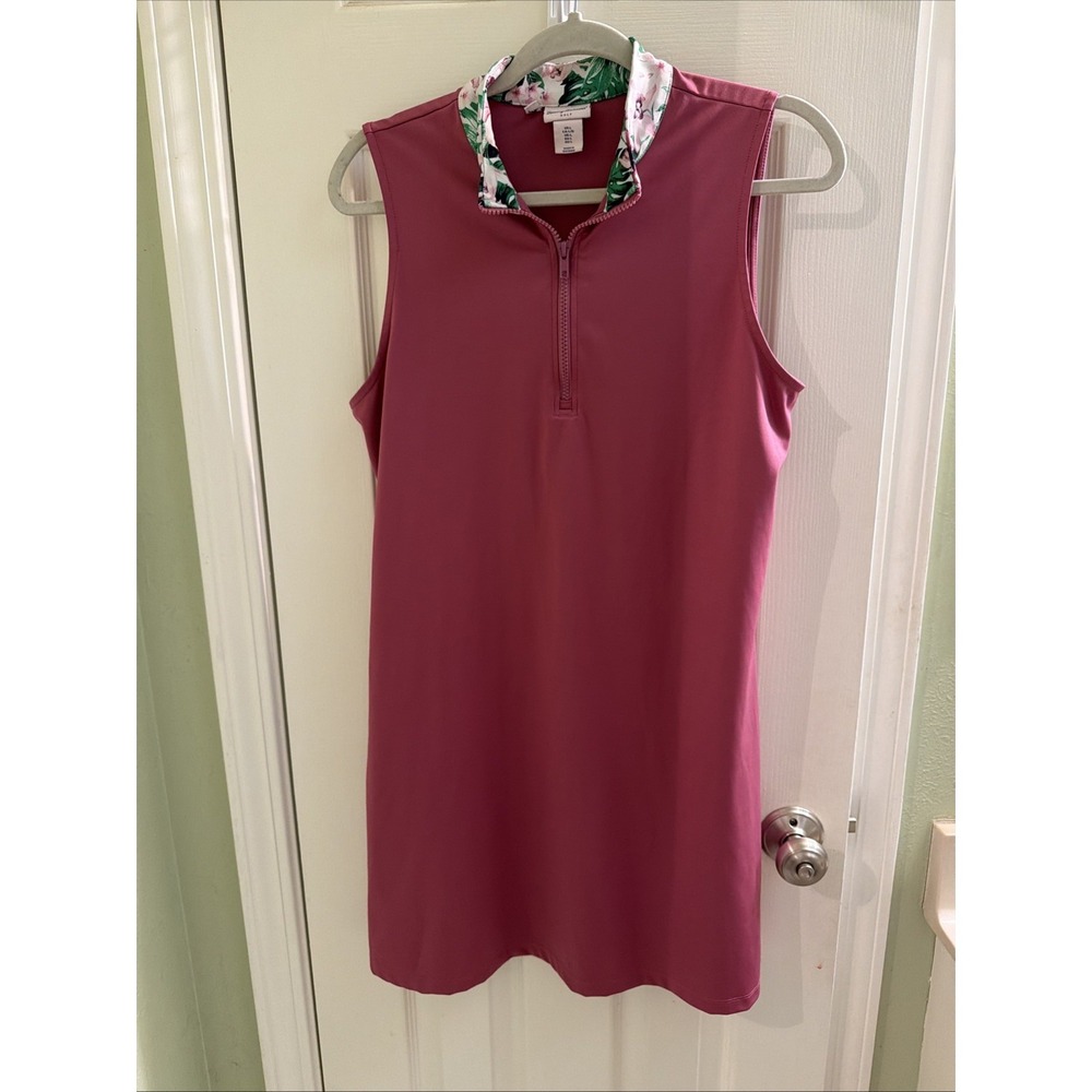 Sleeveless Floral-Collar Polo Dress in Mauve